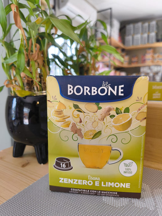 16 capsule Borbone COMPATIBILI con macchine a marchio Lavazza®* A Modo Mio®* - tisana ZENZERO E LIMONE