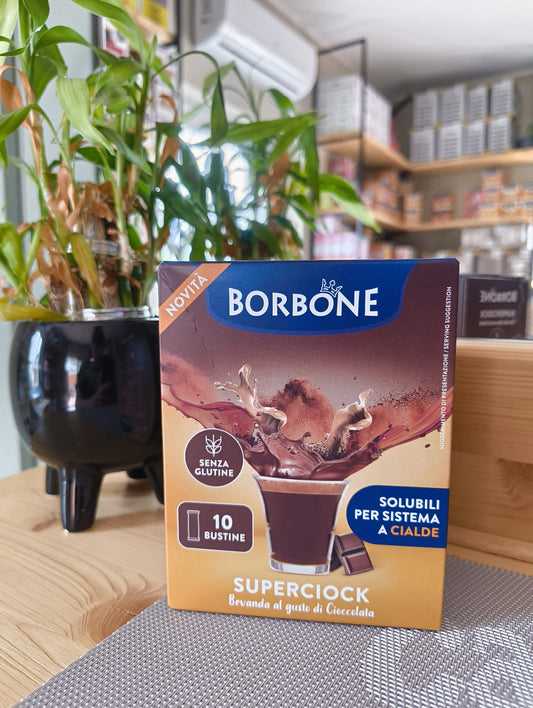 10 Bustine Borbone senza glutine solubili per sistema a cialde - Bevanda al gusto cioccolata Superciock