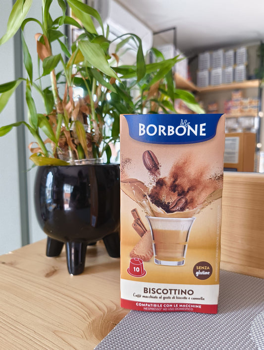 10 Capsule Borbone COMPATIBILI con macchine Nespresso® ad uso domestico - Caffè macchiato al gusto di biscotto e cannella BISCOTTINO