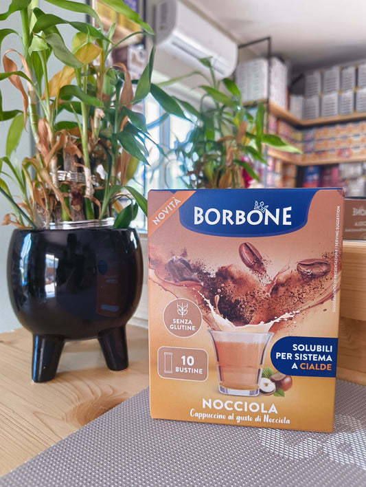 10 Bustine Borbone bevanda al gusto di latte senza glutine solubili per sistema a cialde - cappuccino al gusto NOCCIOLA